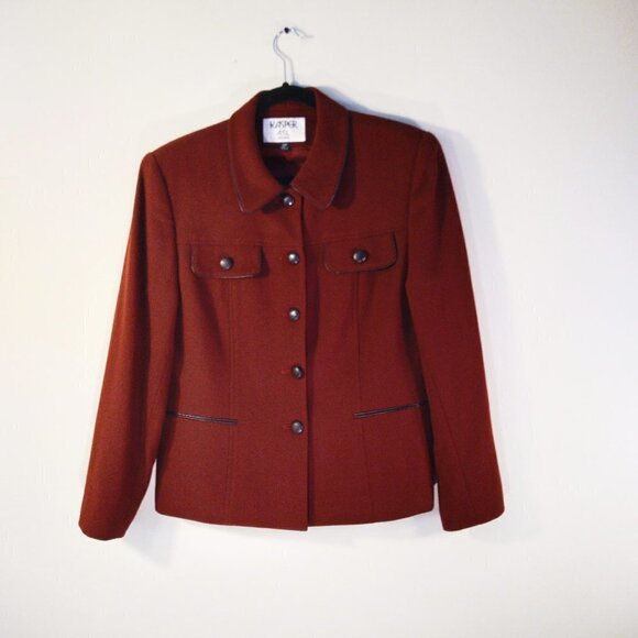 Kasper Vintage Blazer & Skirt Suit Maroon 100% Wool Stylish Statement Suit Sz10P - Picture 4 of 13